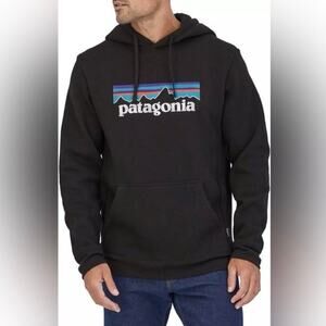 Patagonia Sz M P-6 Logo Uprisal Hoody Black Casual Recycled Polyester and Cotton